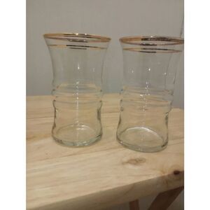 Vintage MCM  Anchor Hocking, Ribbed, hour glass shaped, gold rimmed drinking gla